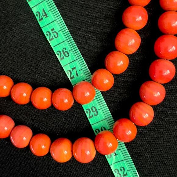 Alice Caviness Coral Glass Bead Double Necklace 22.5" Signed Grandma Vintage - Picture 8 of 9
